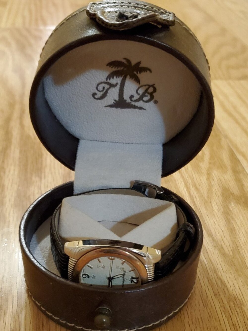 Mens Tommy Bahama Watch - TB1048 A125 EUC w/ Box New Leather Band 19R Palm Trees